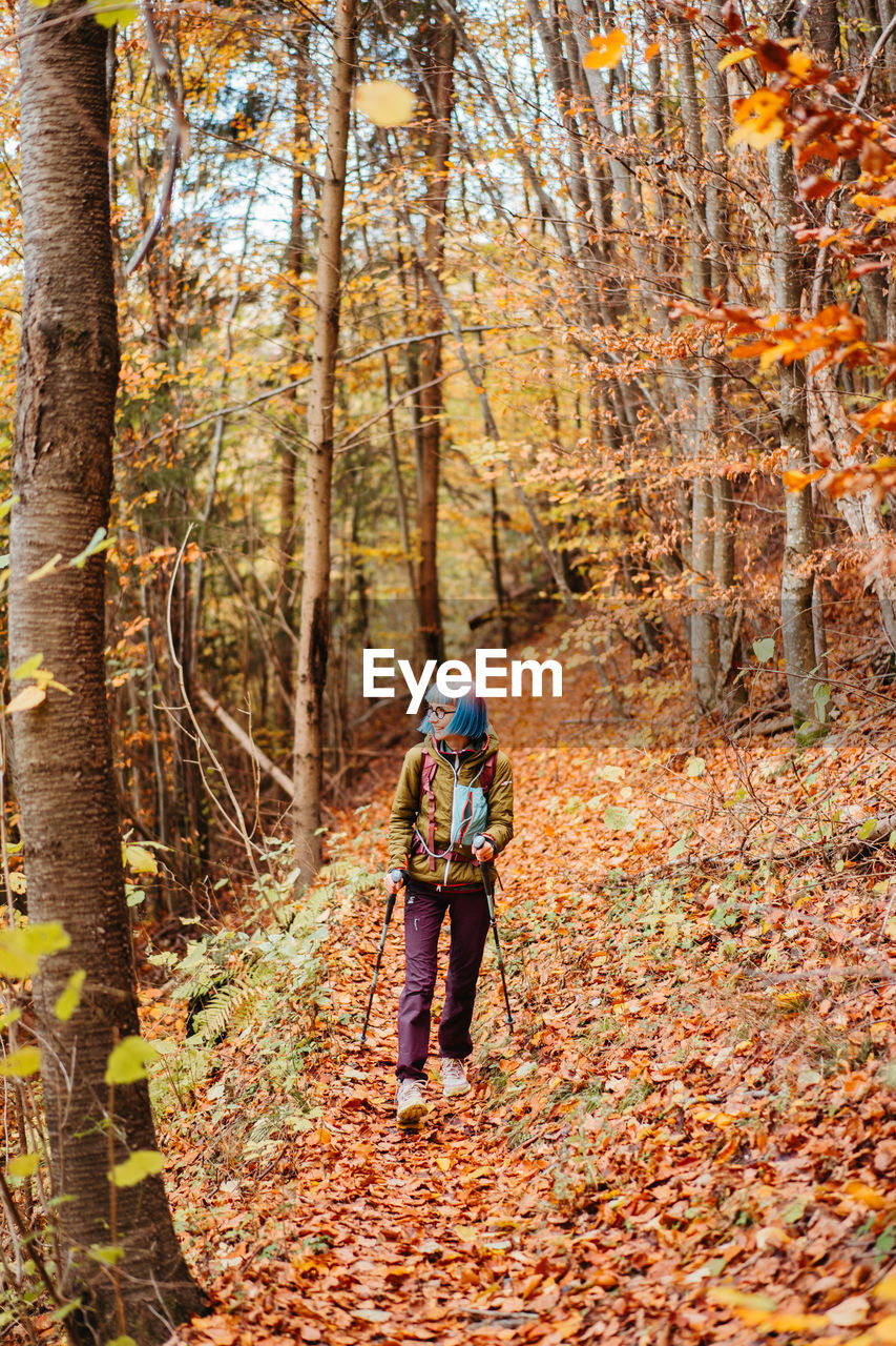 rear view of man standing in forest