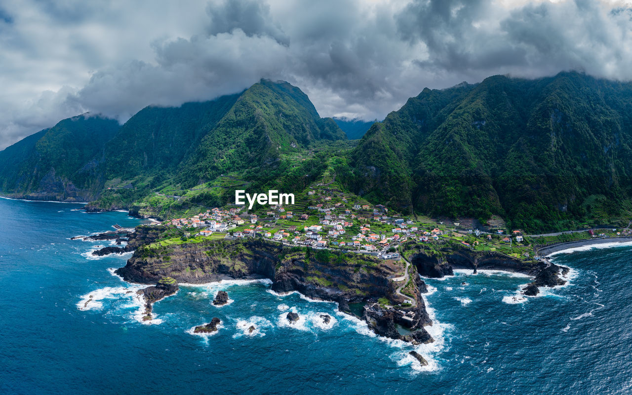 Aerial view at coastal village seixal, madeira, portugal