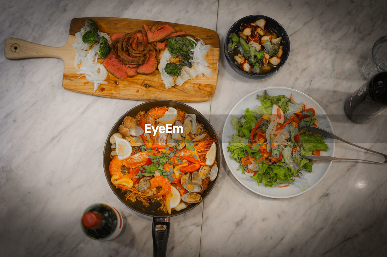 high angle view of food in plate on table