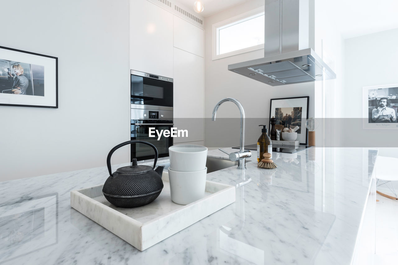 Marble counter in kitchen at home