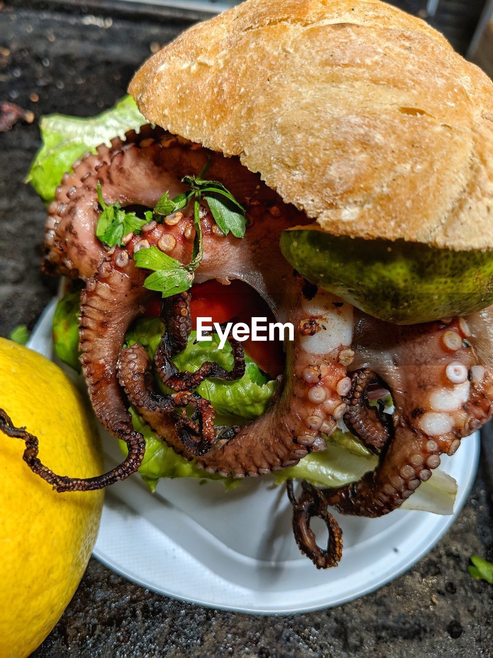 HIGH ANGLE VIEW OF FOOD IN PLATE