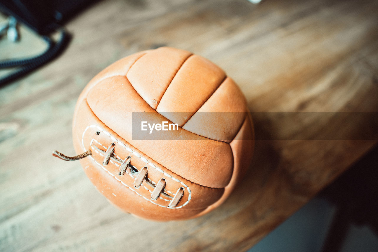 High angle view of volleyball ball on table