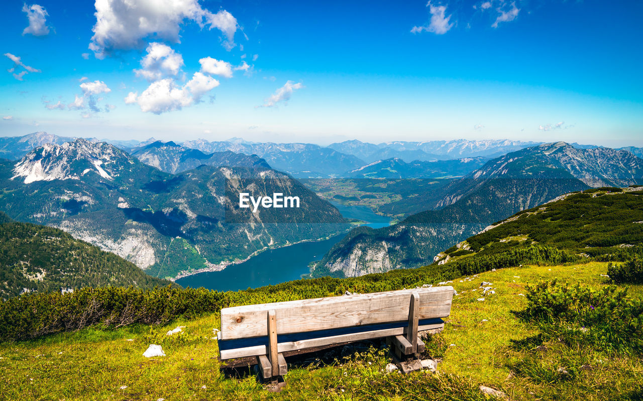 scenic view of mountains against blue sky