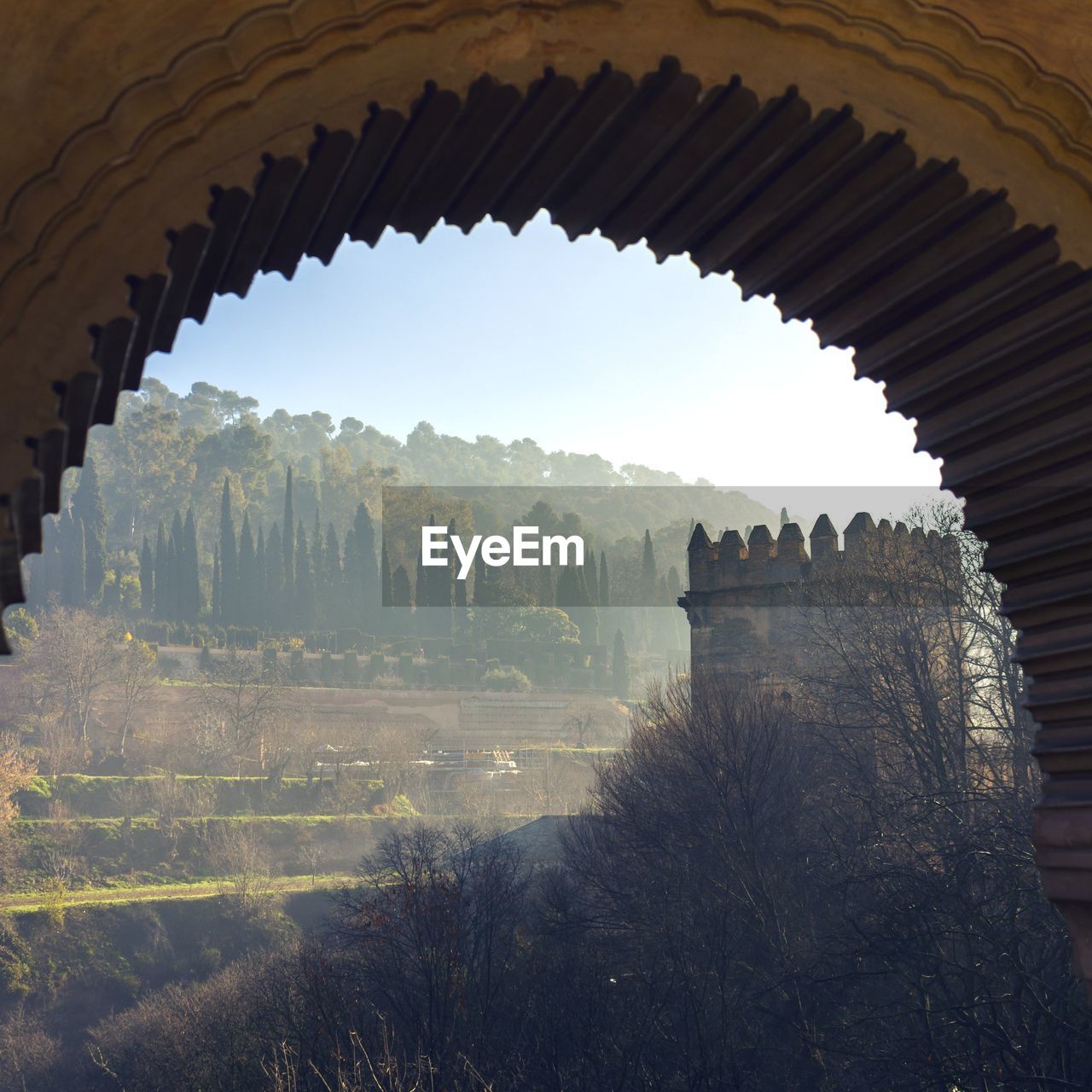 The view of the valley of the river darro. ladies tower, la alhambra gardens.