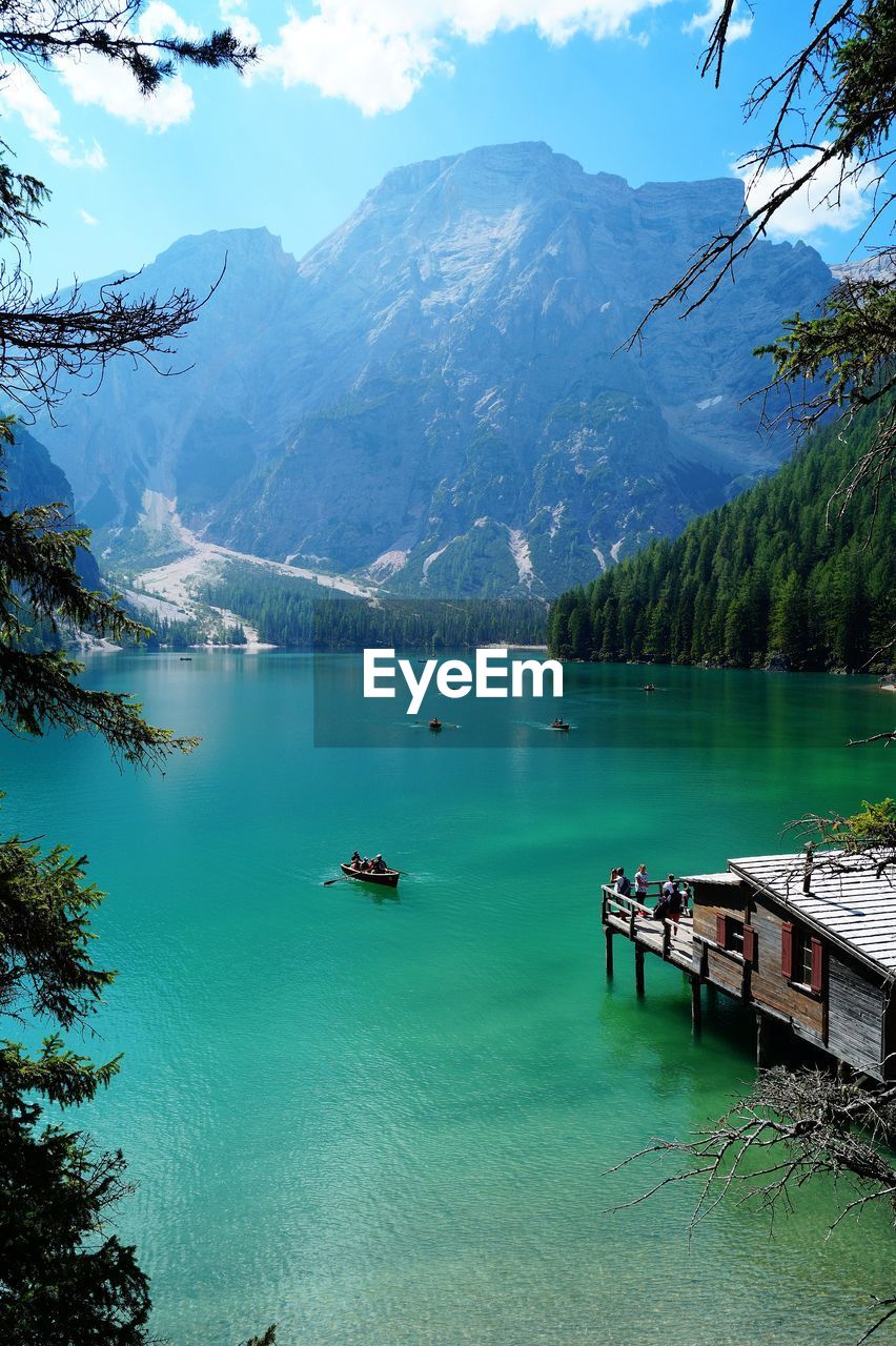 Lake with mountain in background