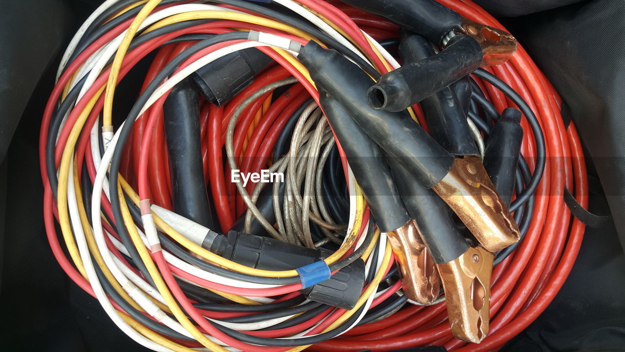 High angle view of jumper cable