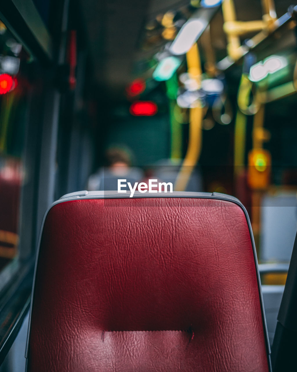 Close-up of empty seats in bus