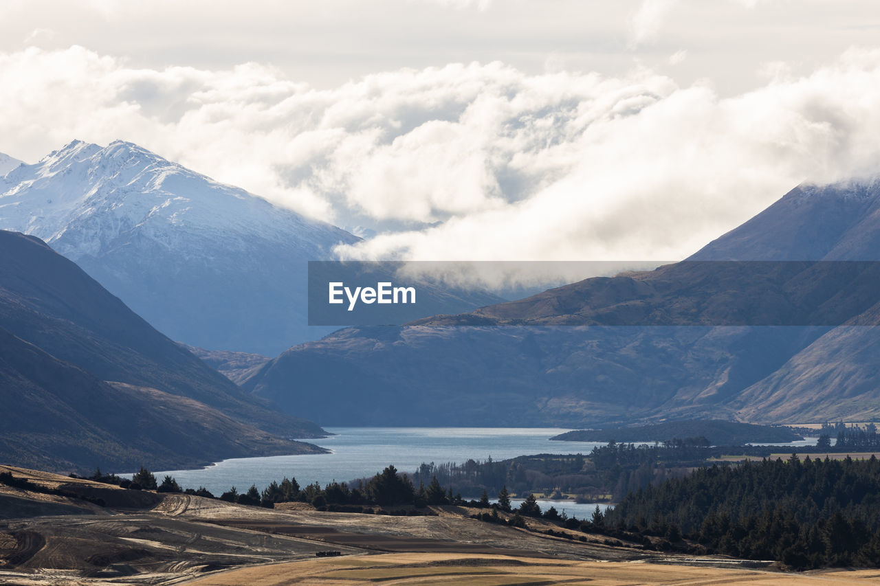Scenic view of snowcapped mountains against sky