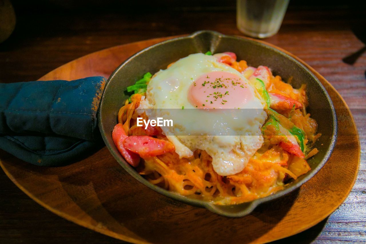 HIGH ANGLE VIEW OF BREAKFAST ON TABLE