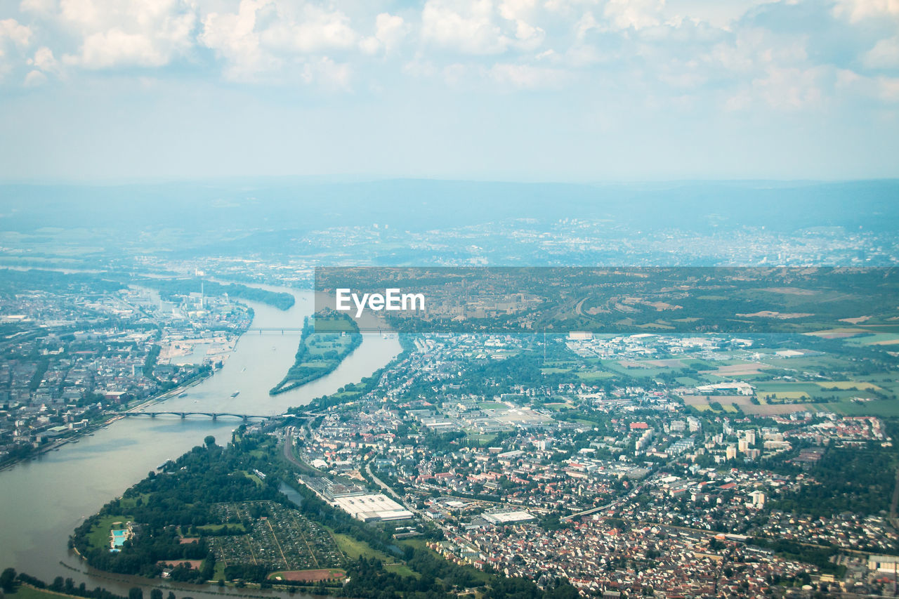 Aerial view of townscape against sky