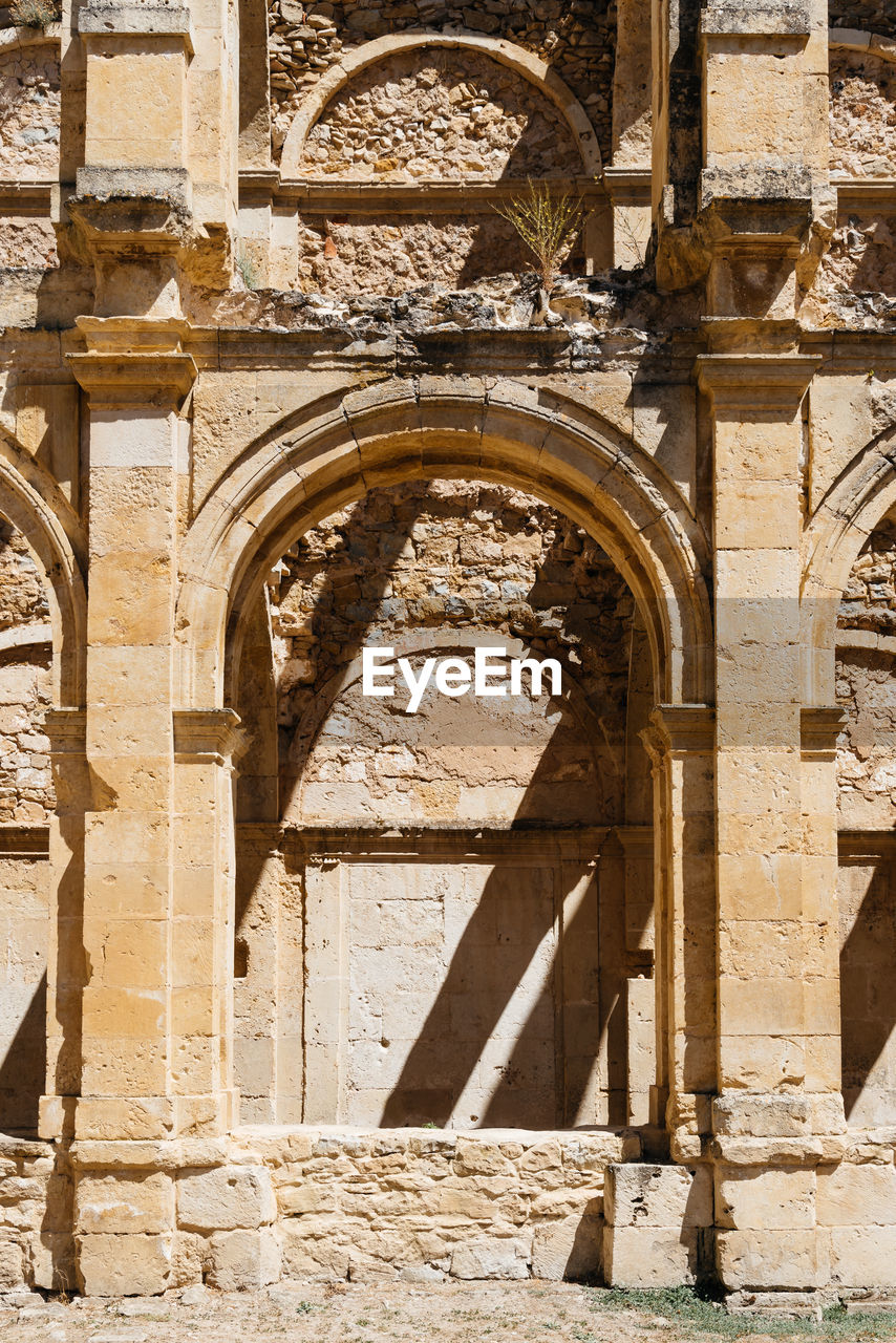 Aerial view of the ruins of an ancient abandoned monastery in santa maria de rioseco, burgos,