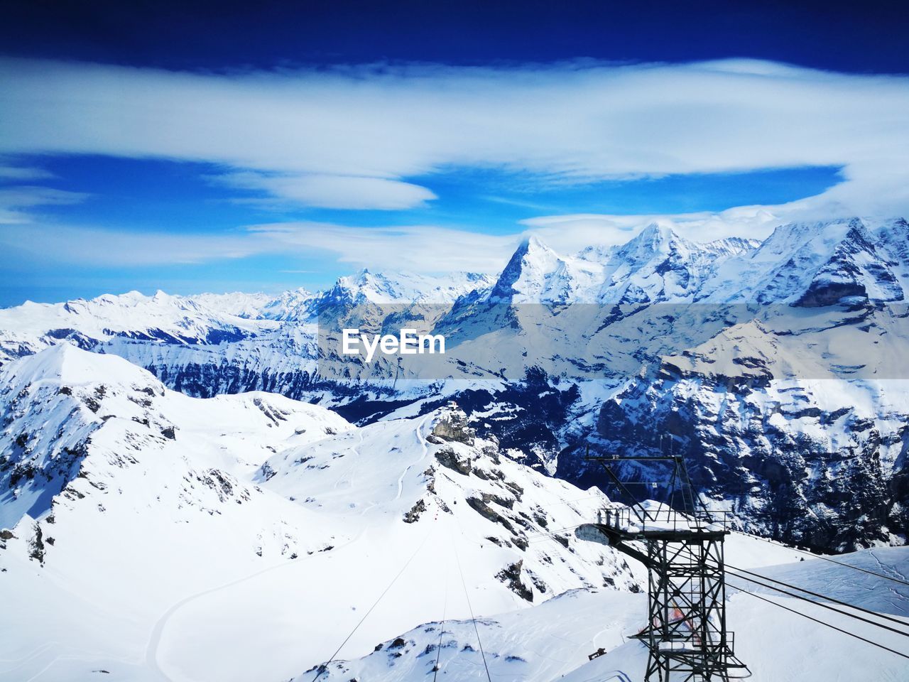 Scenic view of snow covered mountains against sky