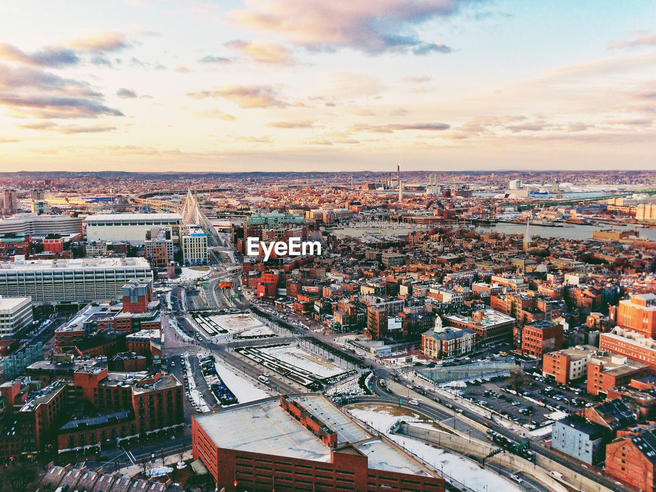 High angle view of boston cityscape