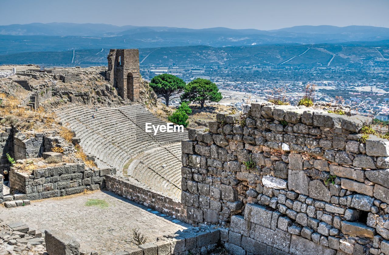 High angle view of old ruins in city