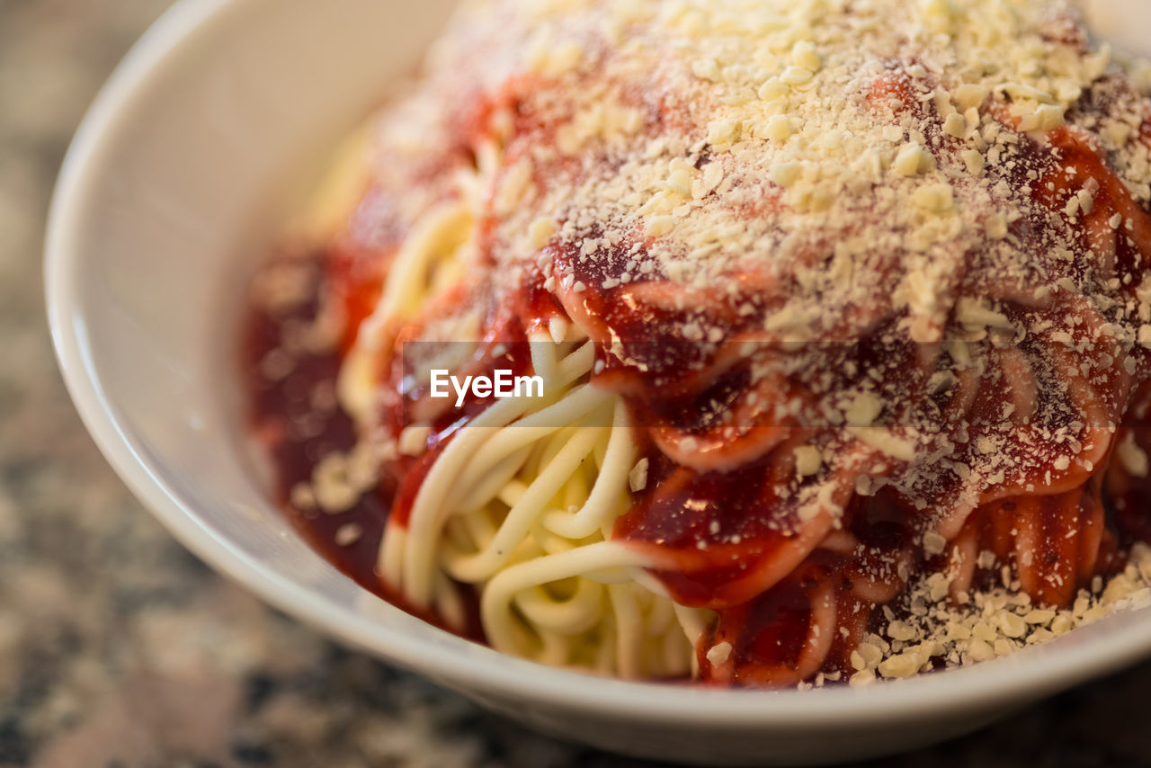 Close-up of spaghetti in bowl