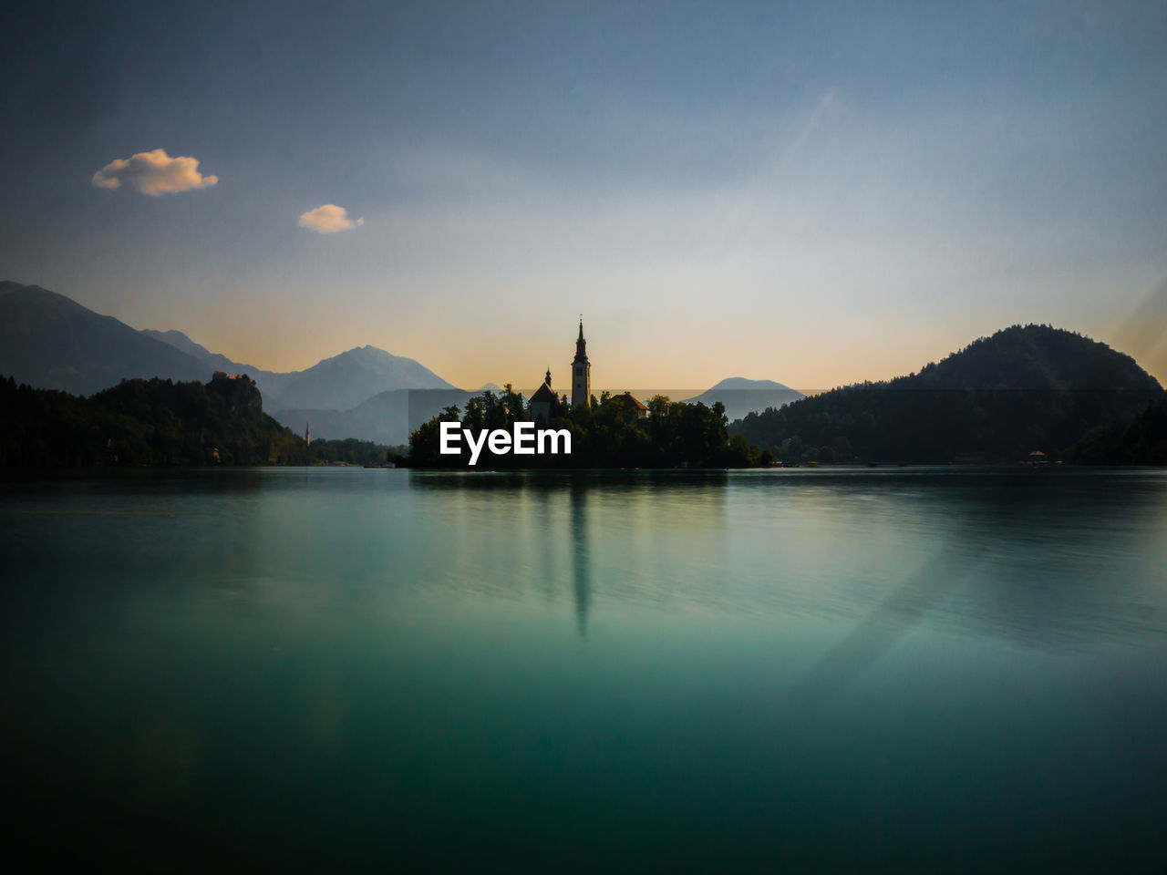 View of lake at sunset