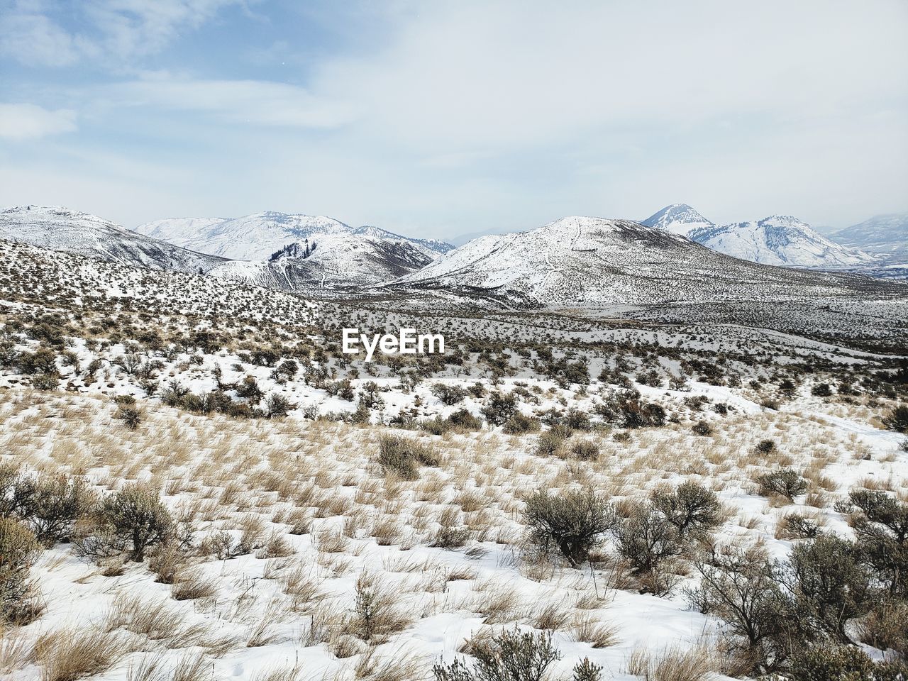 SNOW COVERED LANDSCAPE AGAINST SKY