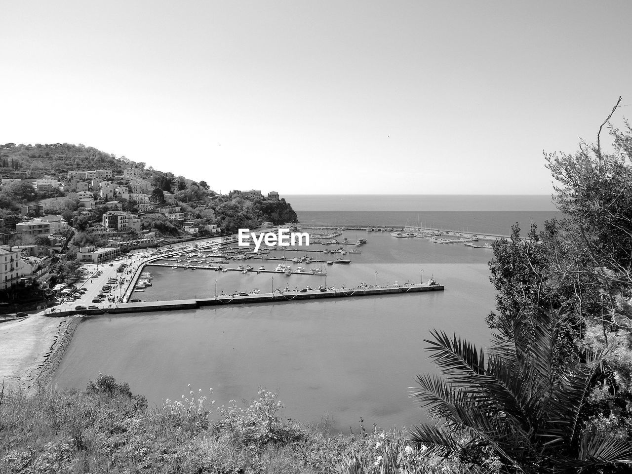 High angle view of sea against clear sky