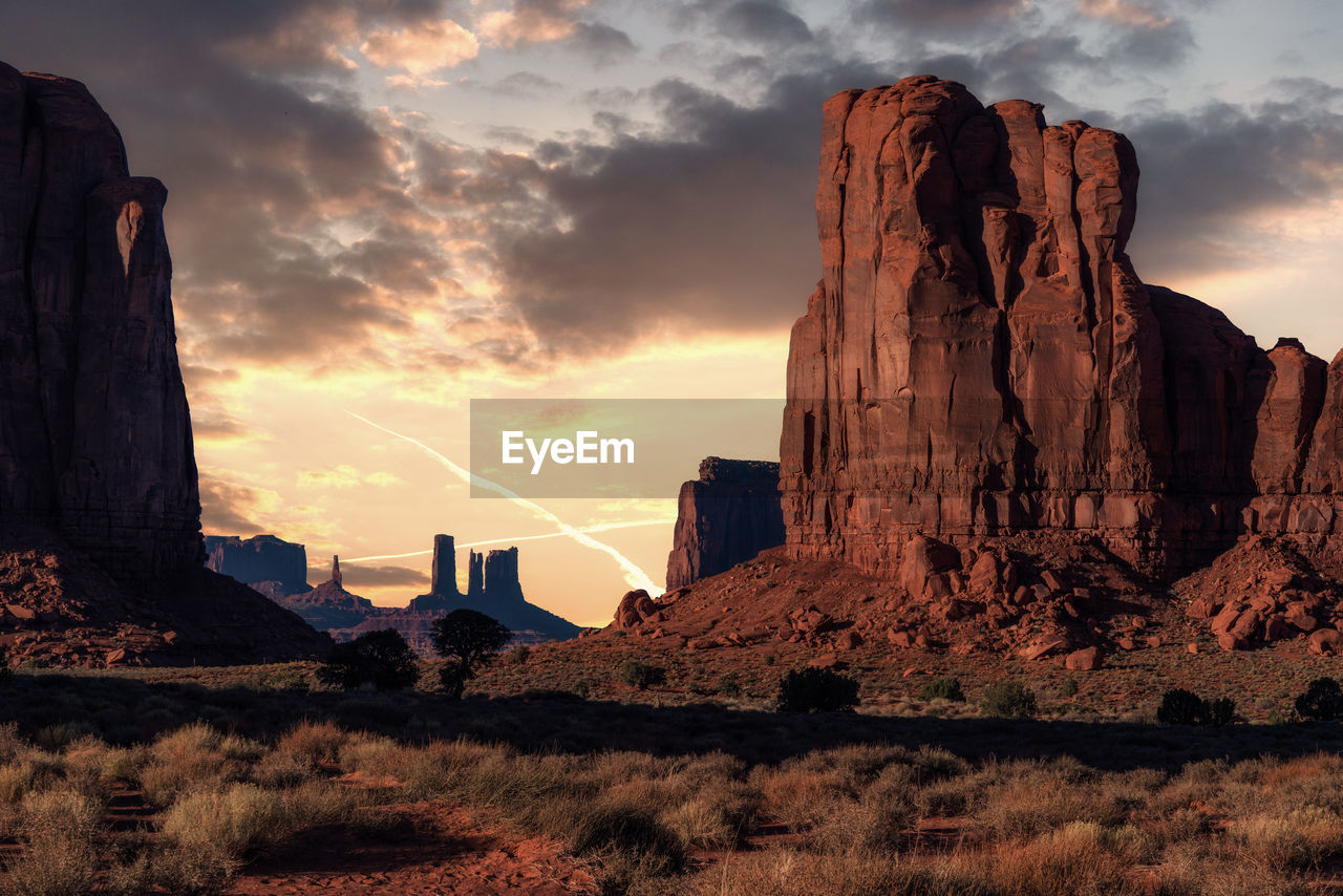 View of rock formations at sunset