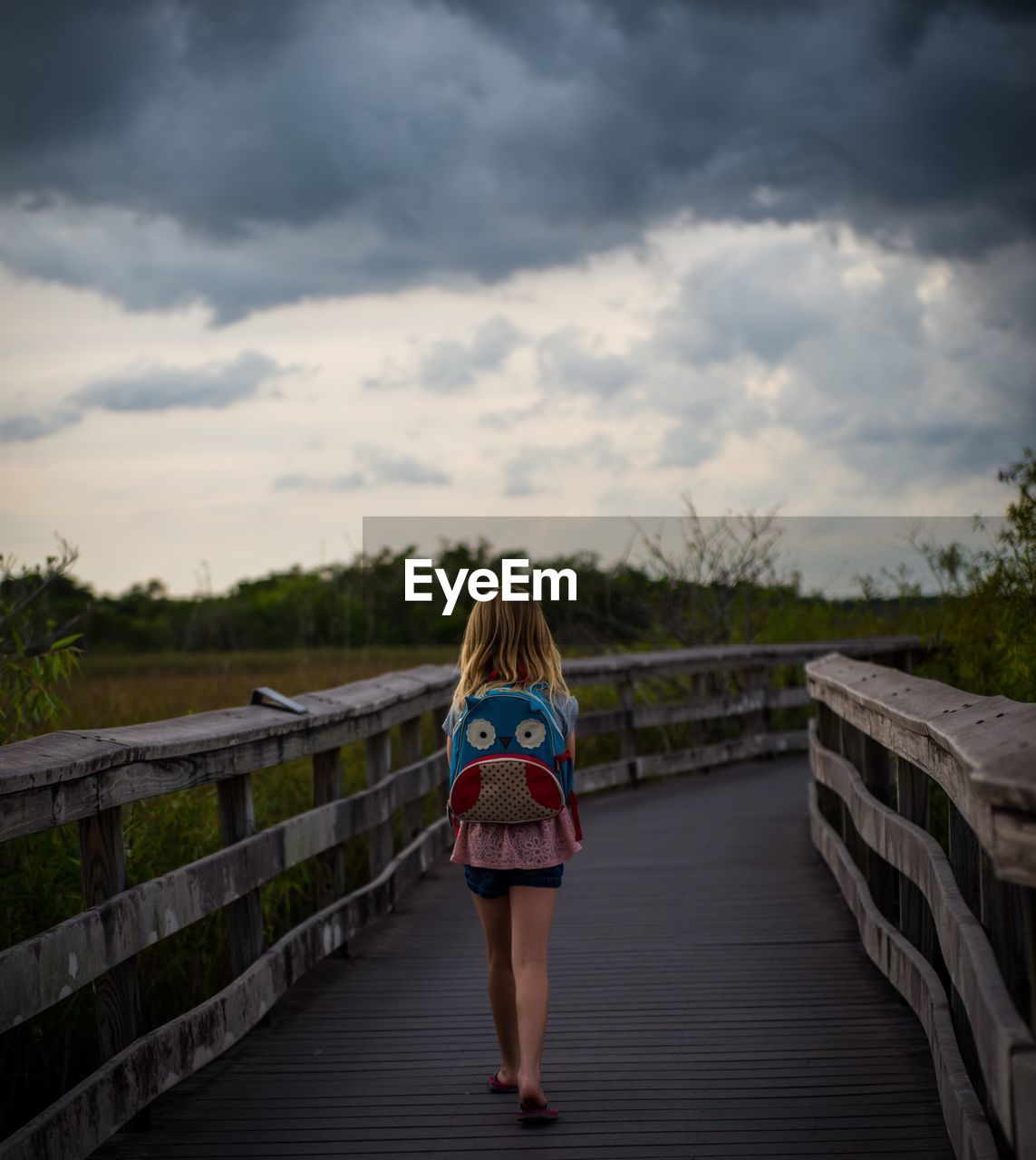 Rear view of girl on walkway 