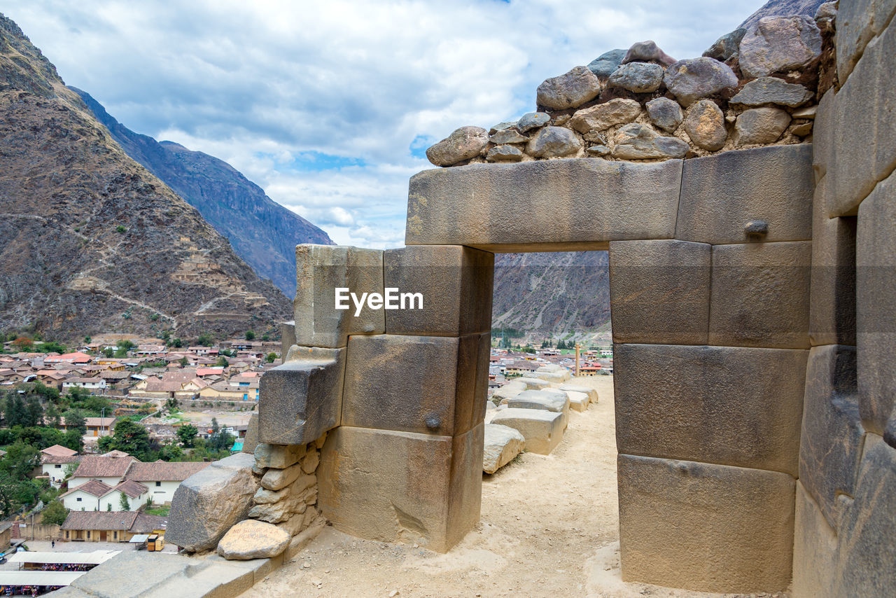 Inca doorway in ruins at ollantaytambo