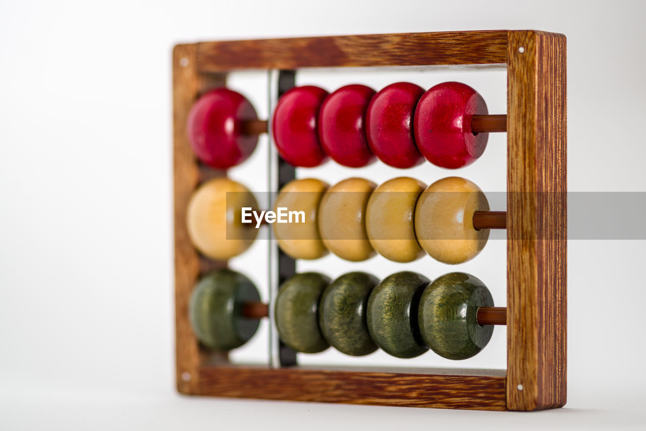 Close-up of abacus against gray background