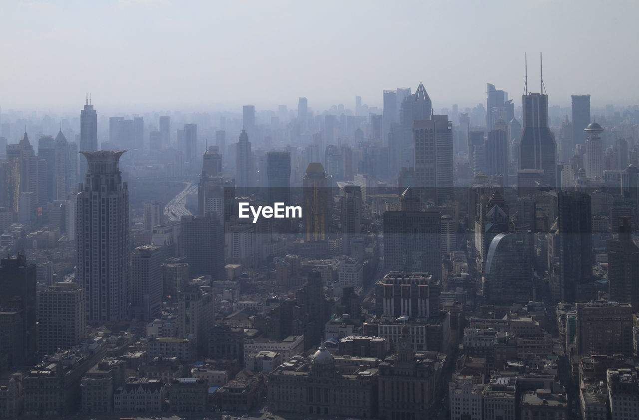 Smog over the skyline of shanghai, china