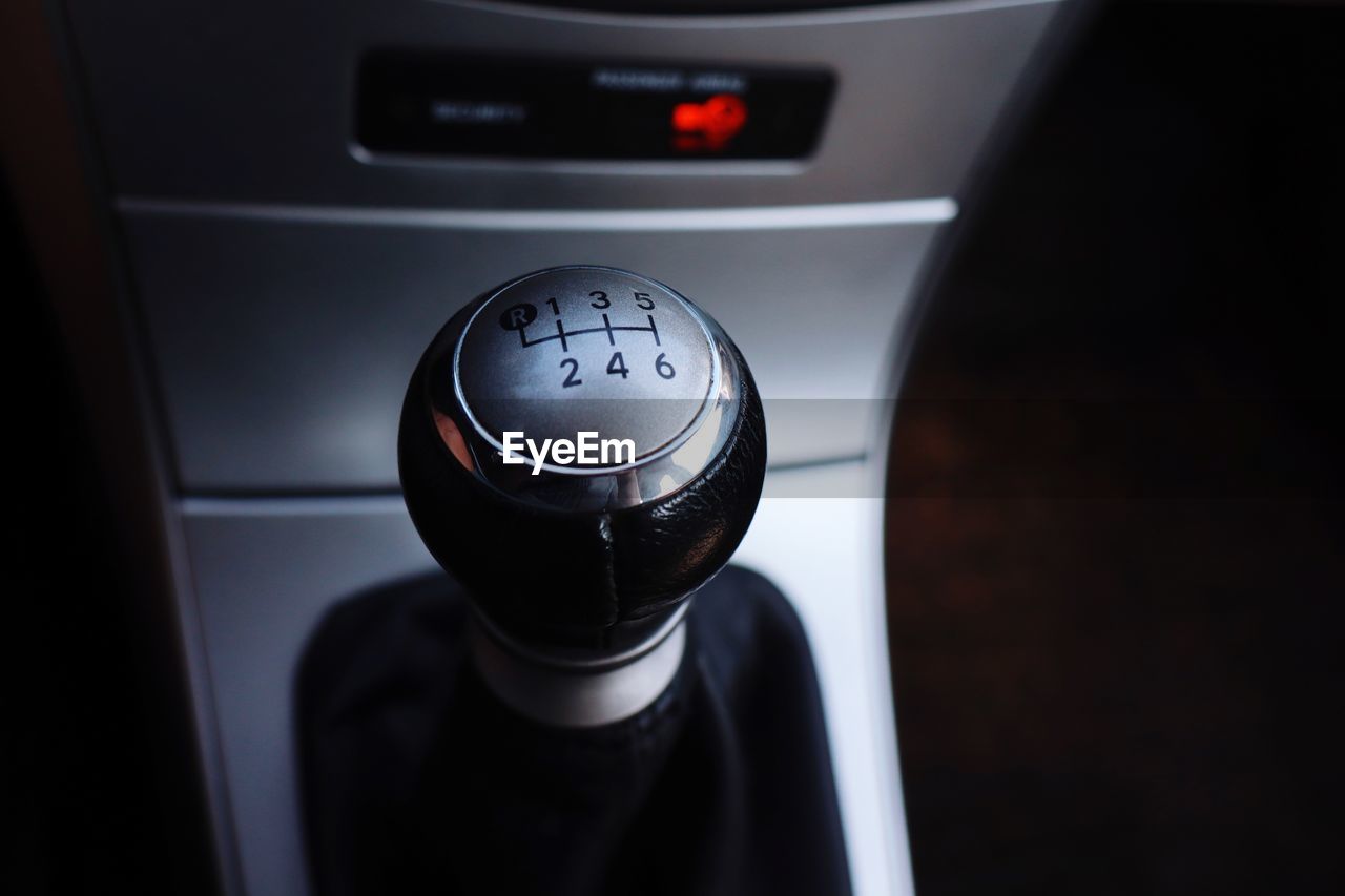 High angle view of gearshift in car