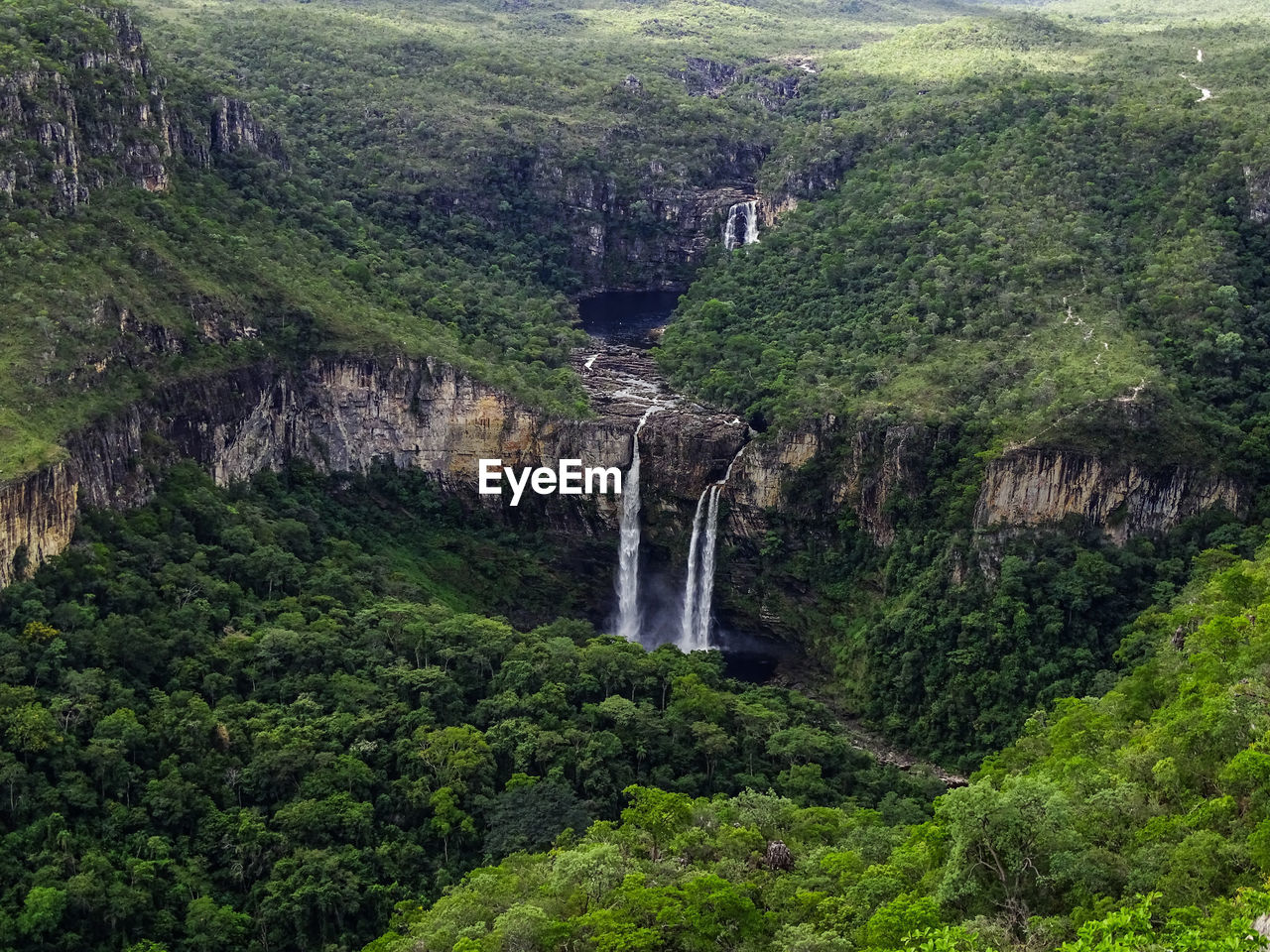 High angle view of waterfall