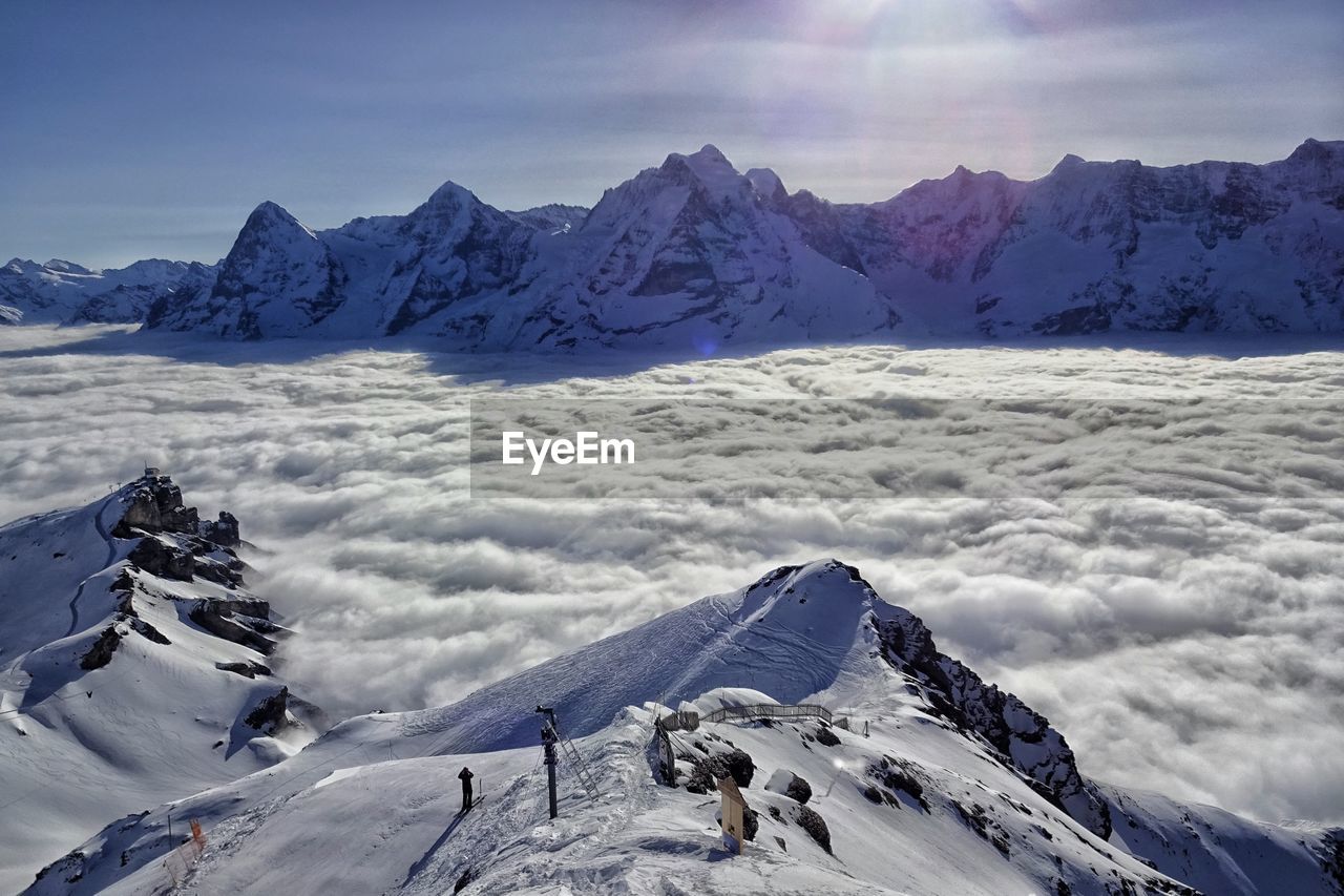 Scenic view of snow covered mountains