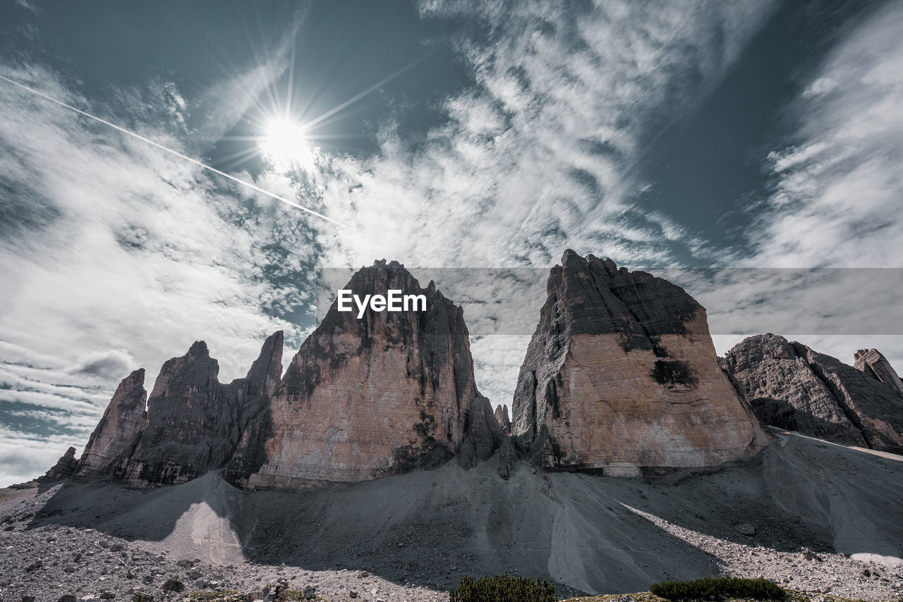 View of the north faces of the three peaks, italy.