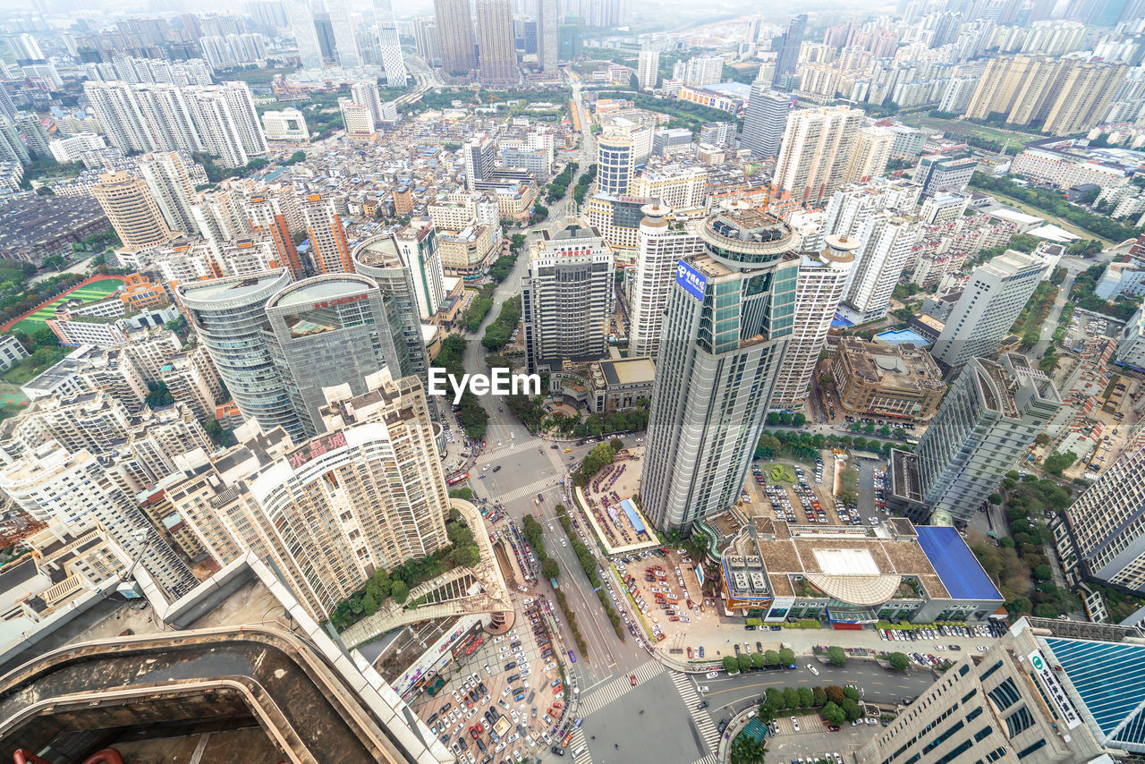 HIGH ANGLE VIEW OF MODERN CITY BUILDINGS