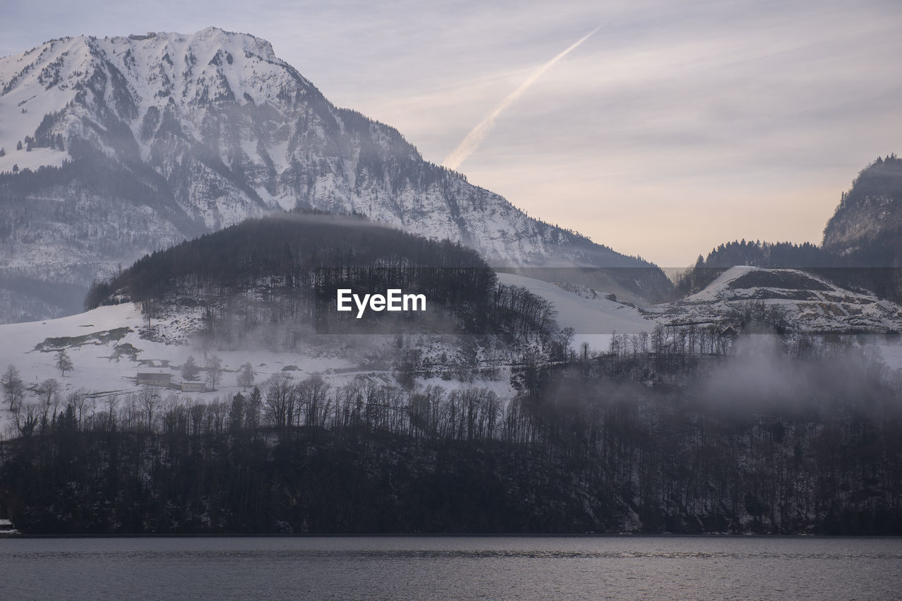 Sunrise landscape ,alpine mountain beauty near the lake early morning in switzerland