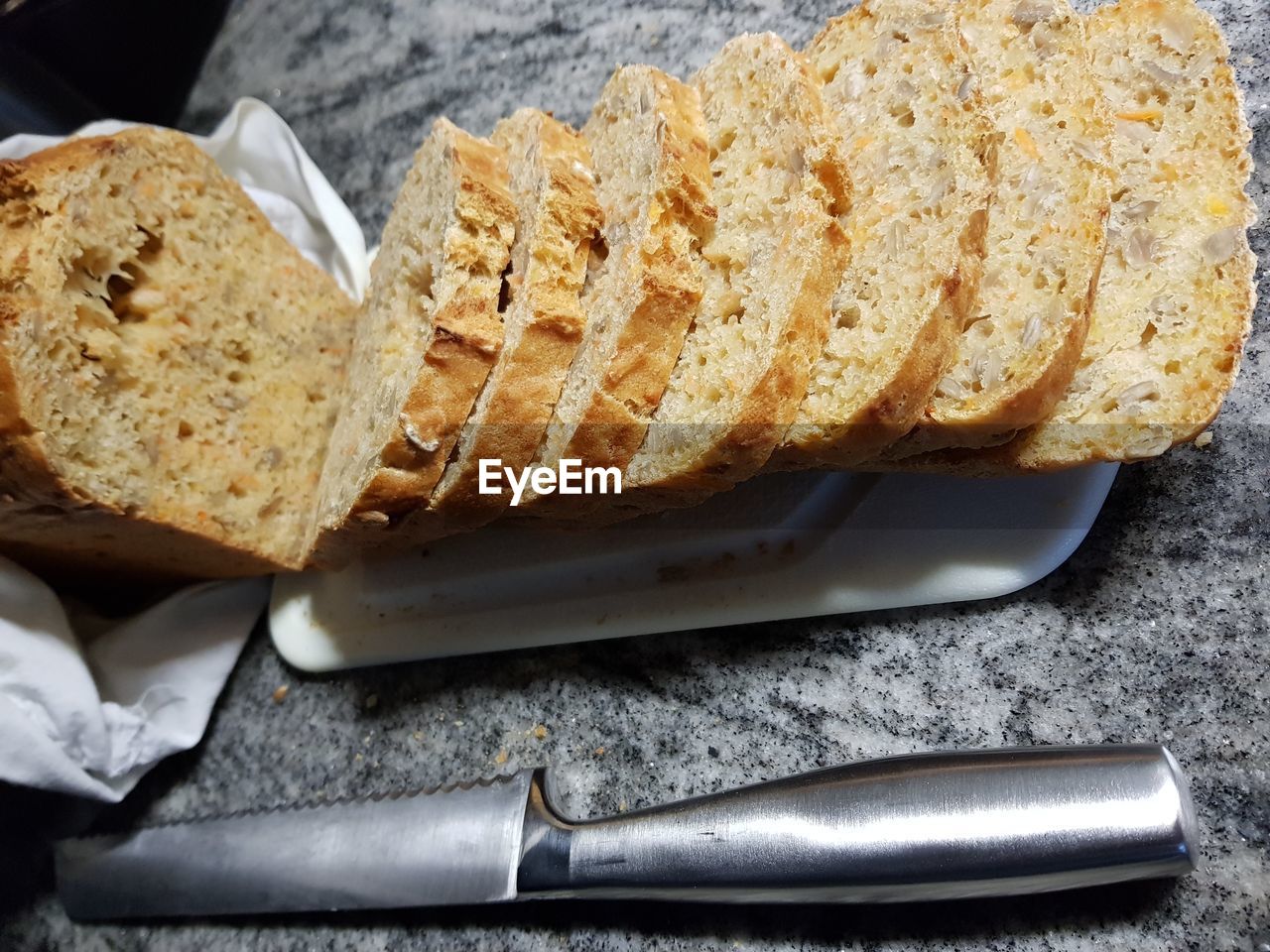 High angle view of bread on table