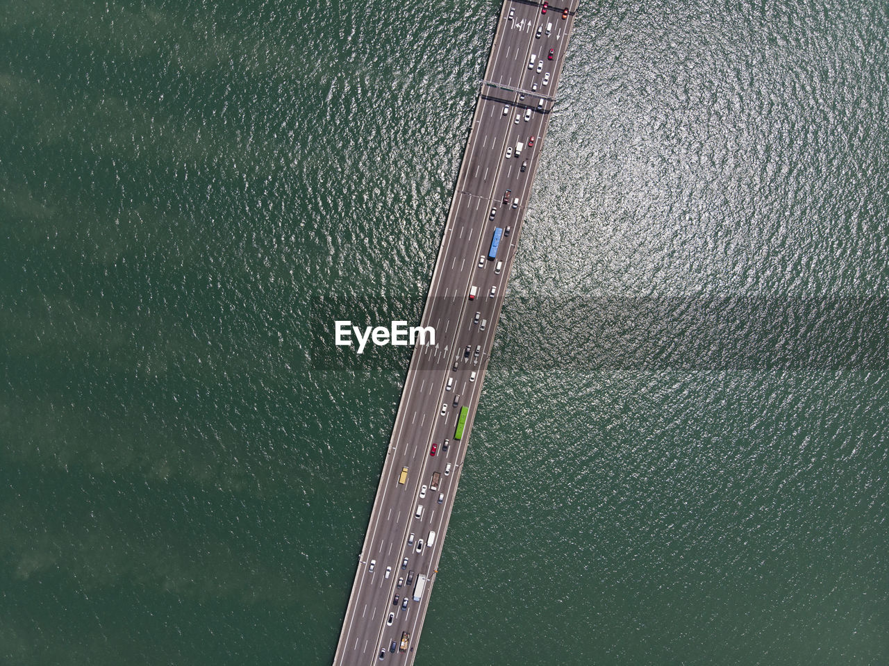 High angle view of ship sailing on sea