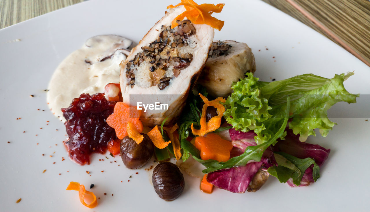 CLOSE-UP OF FOOD SERVED ON PLATE