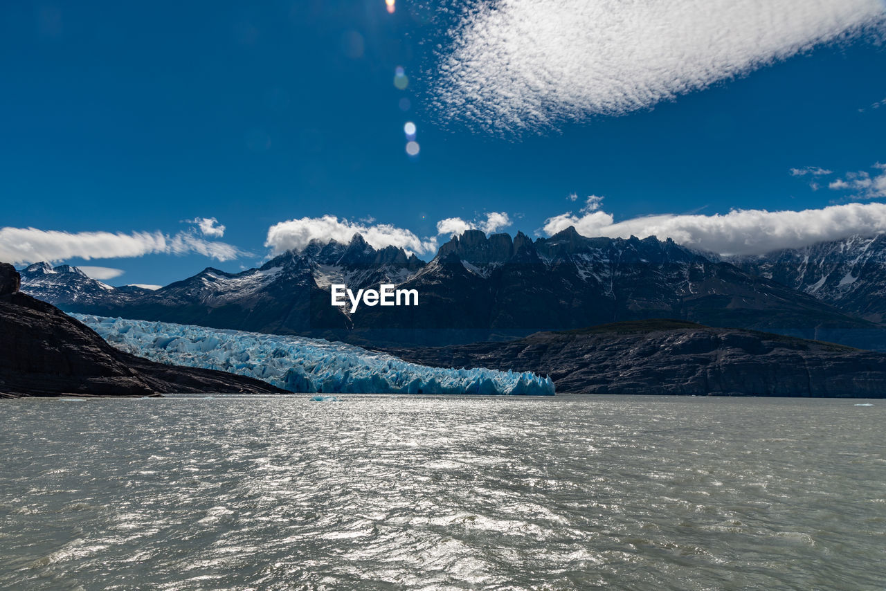 Scenic view of snowcapped mountains against sky