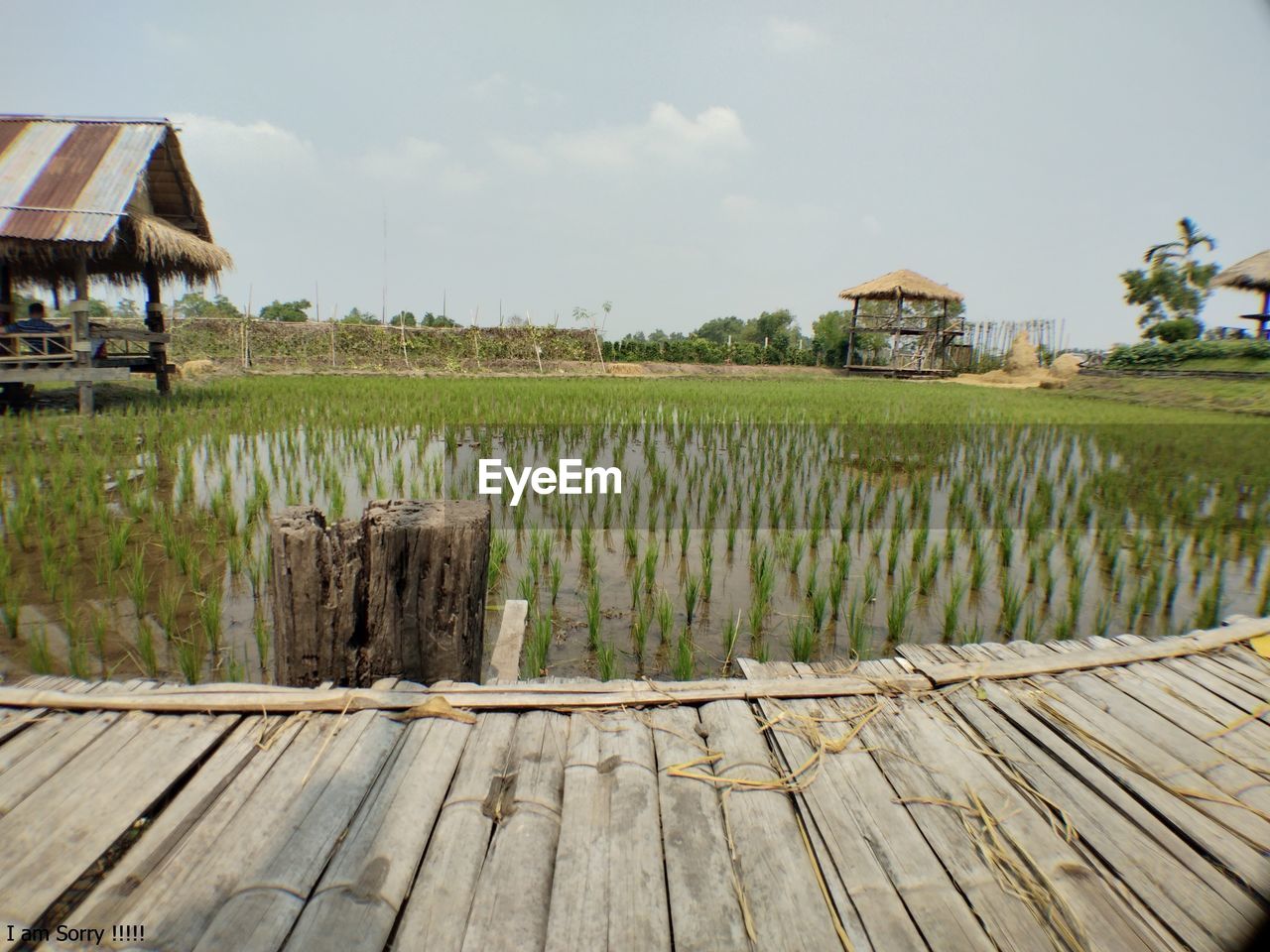 BUILT STRUCTURE ON FIELD AGAINST SKY