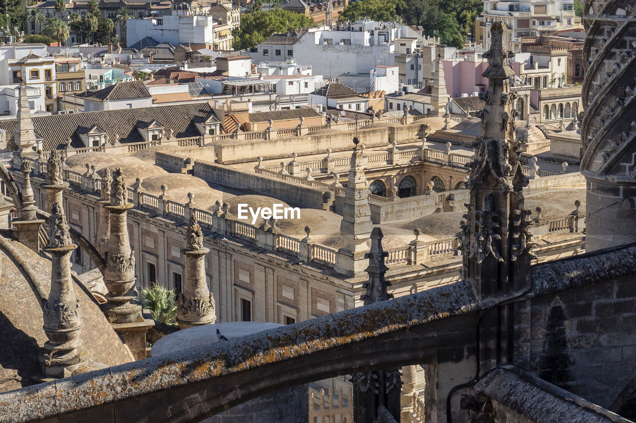 High angle view of buildings in town