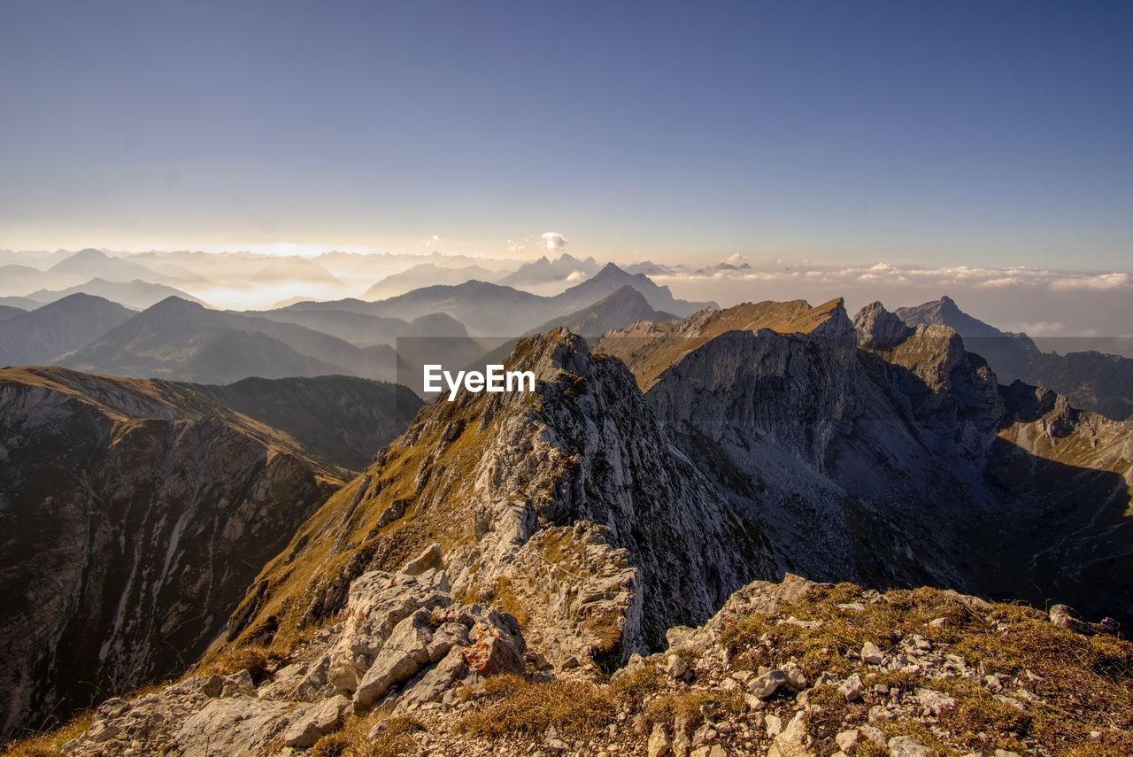 Panoramic view of mountain range against sky