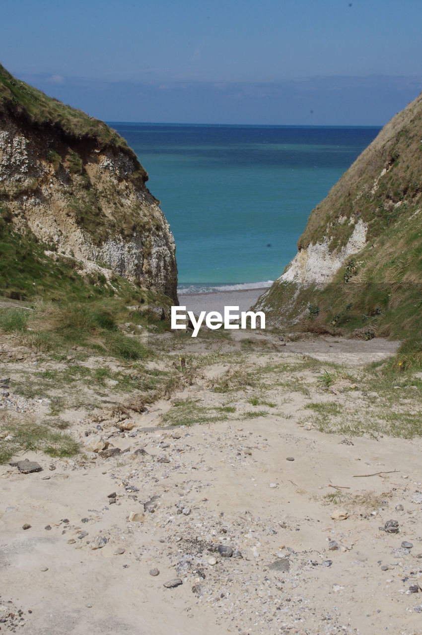 SCENIC VIEW OF SEA SHORE AGAINST SKY