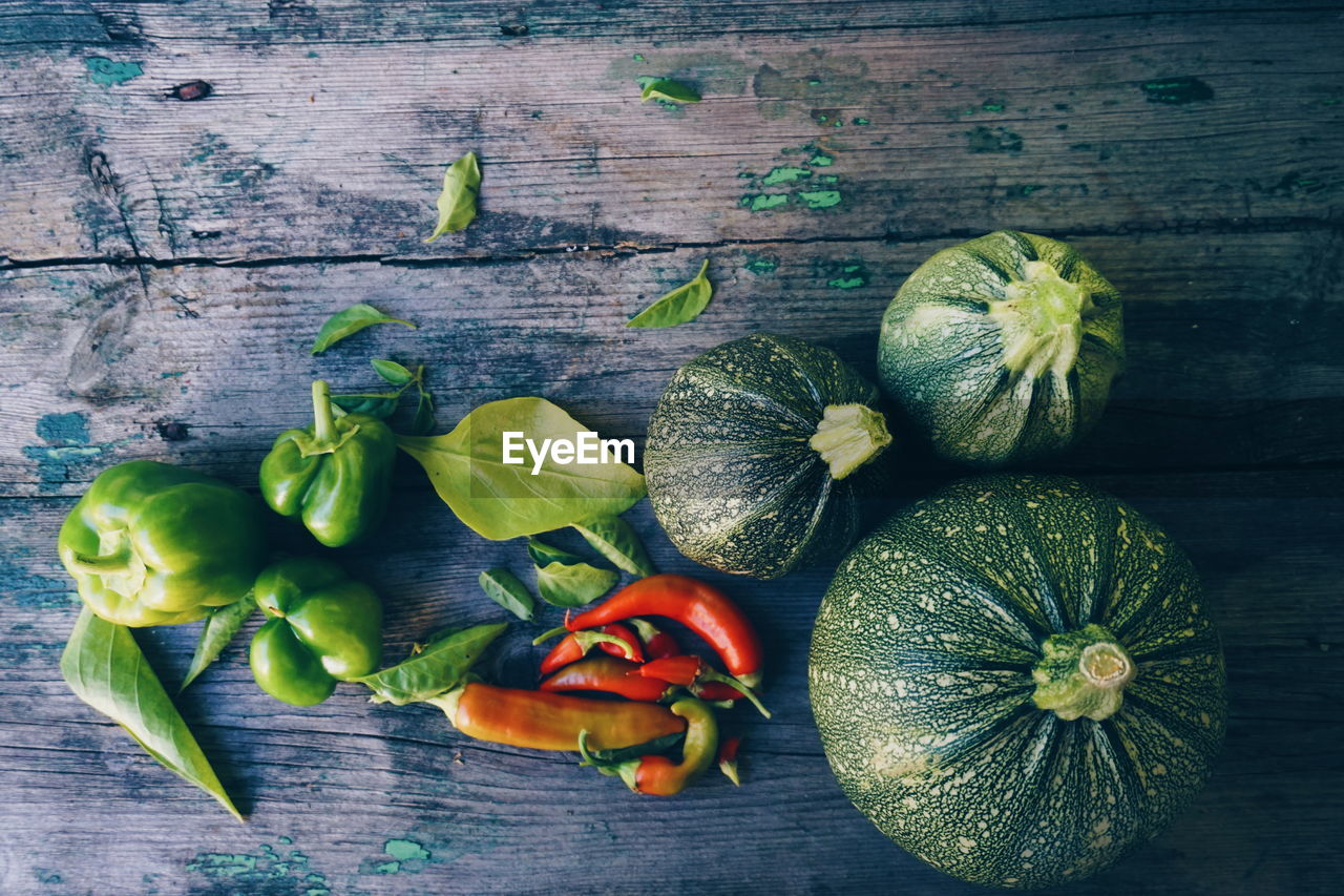 High angle view of vegetables on table