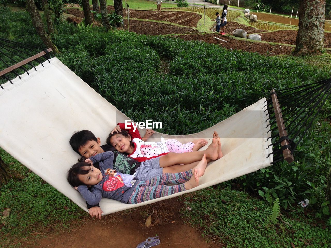 HIGH ANGLE VIEW OF COUPLE LYING ON GRASS