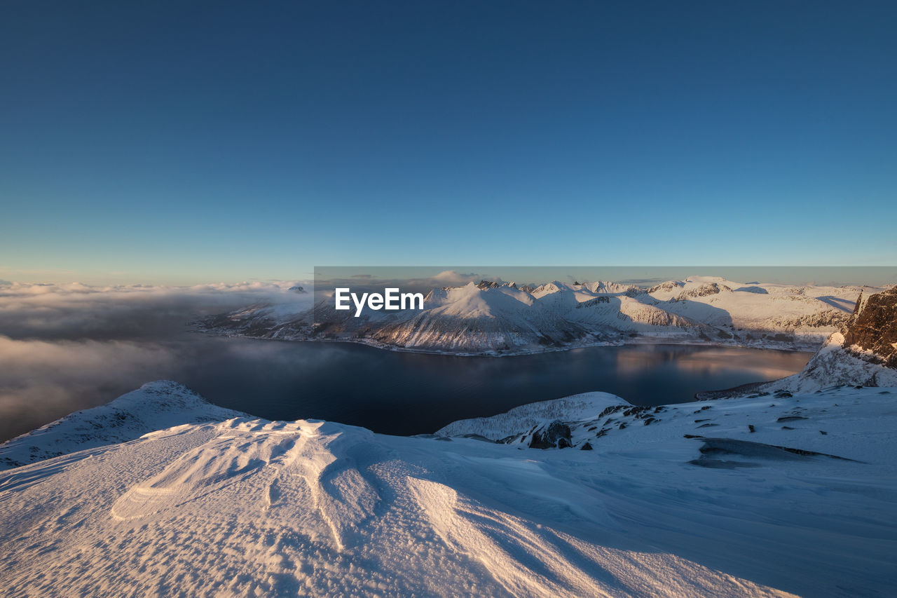 Aerial view of snowcapped mountains against sky