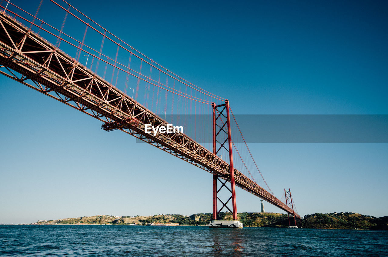 LOW ANGLE VIEW OF BRIDGE AGAINST CLEAR SKY