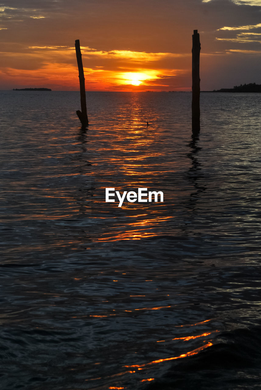 Scenic view of calm sea at sunset