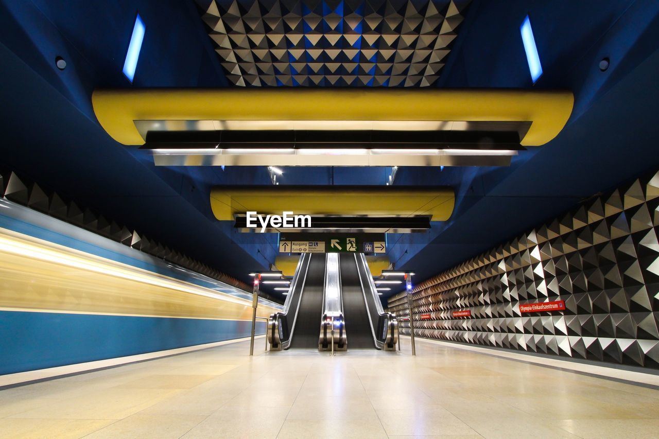 Empty escalators at subway station