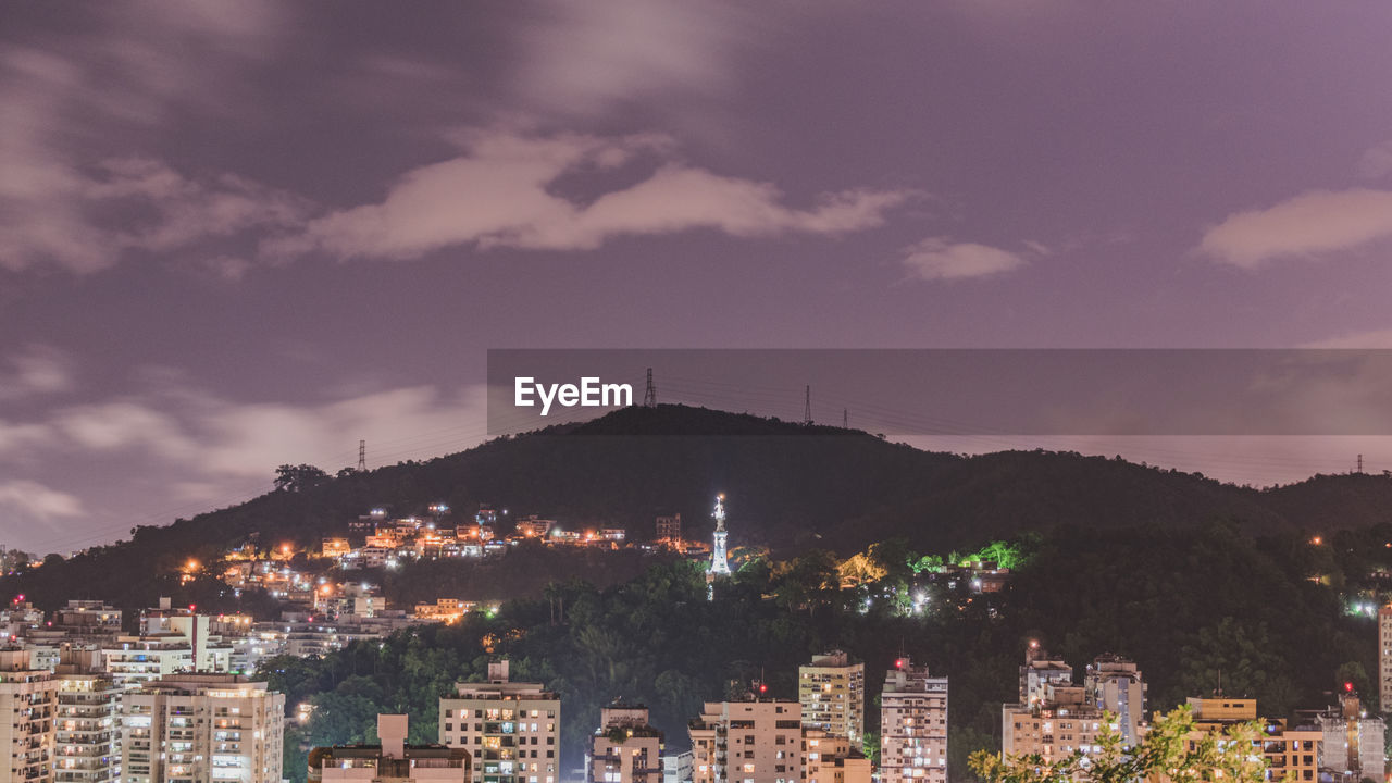 ILLUMINATED CITYSCAPE AGAINST SKY