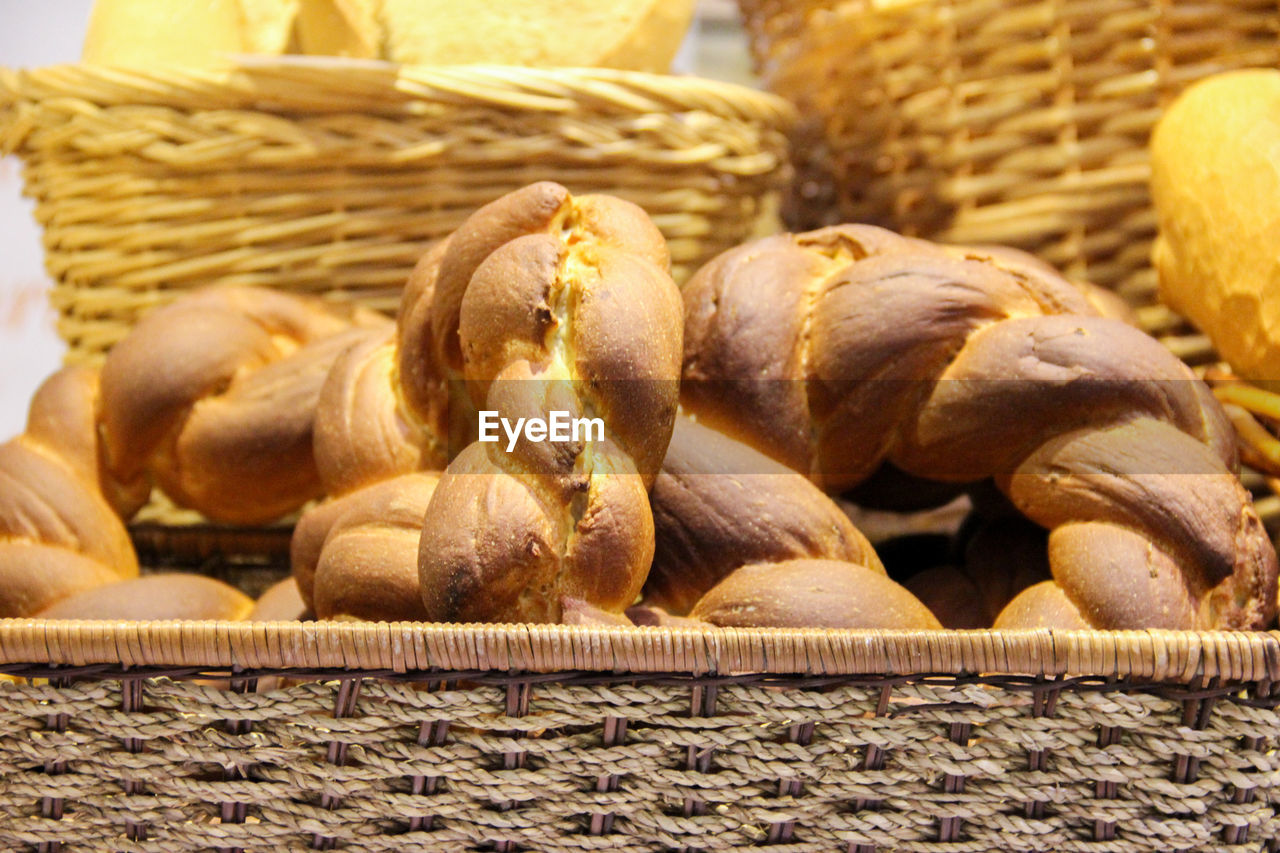Close-up of breads in baskets