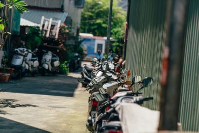 Bicycle parked on street in city